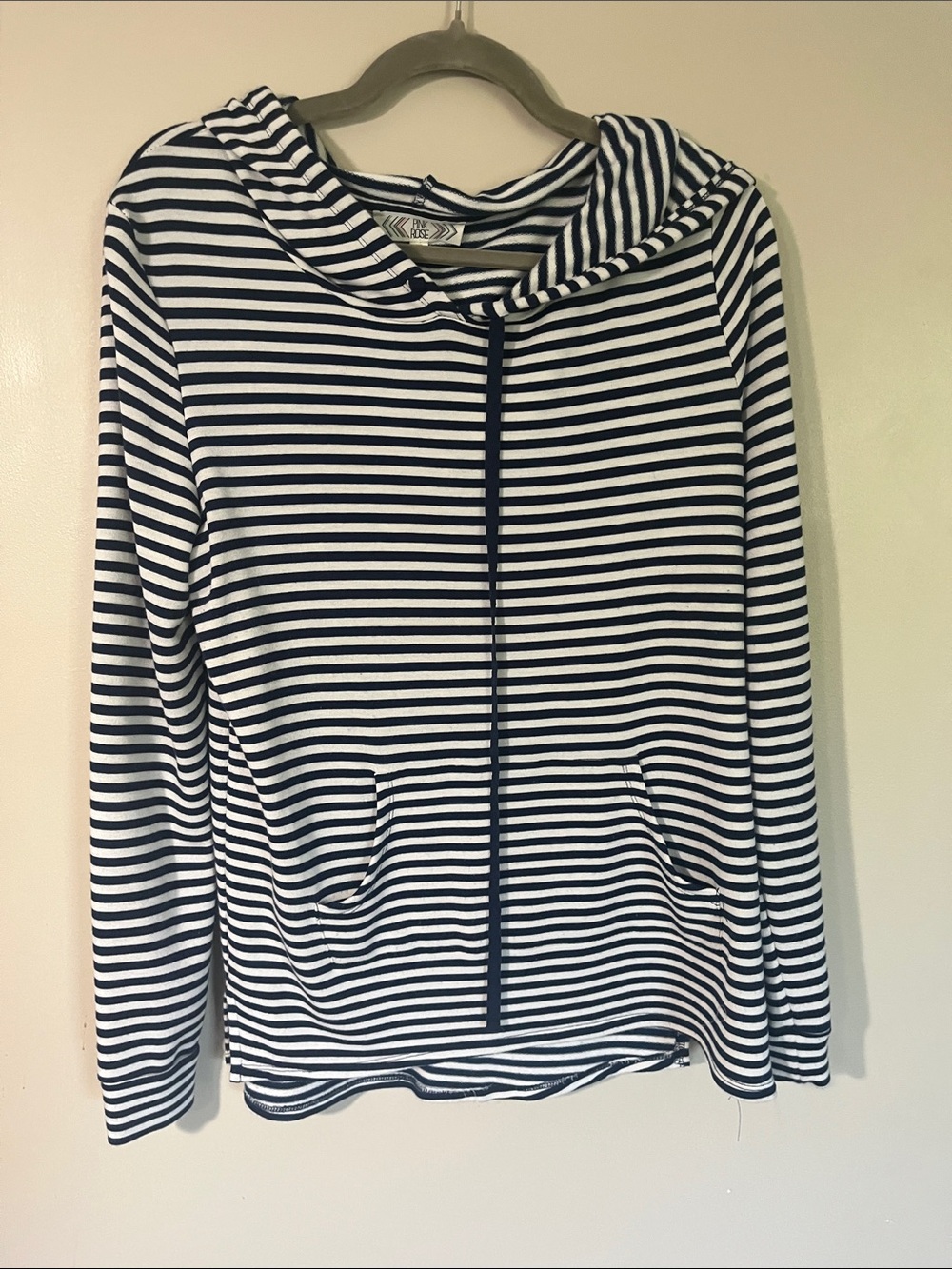 ❤️❤️❤️Pink Rose Navy & White Striped Hooded Bomber Jacket